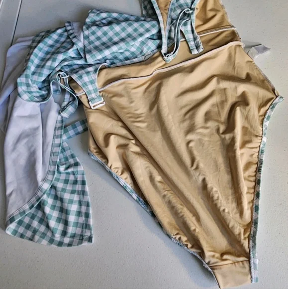 Old Navy Gingham Mini Swim Wrap Dress One High Tide 1 Pc Swimsuit Sz XL EUC - Picture 13 of 16